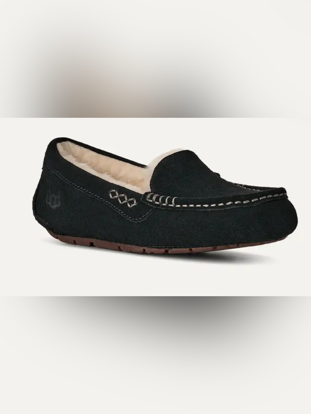 UGG BLACK SUEDE ANSLEY SLIPPERS